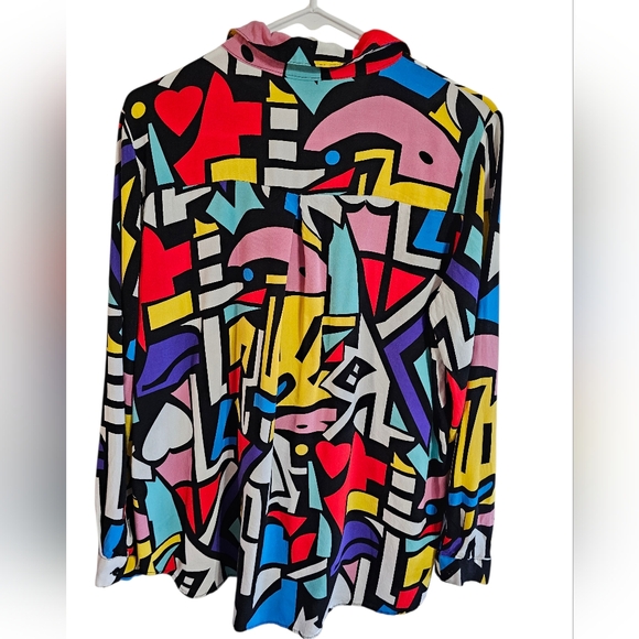 Big Dart Mens Abstract Geometric Print Button Up Shirt Vintage 90s Viscose M HTF - Picture 3 of 7